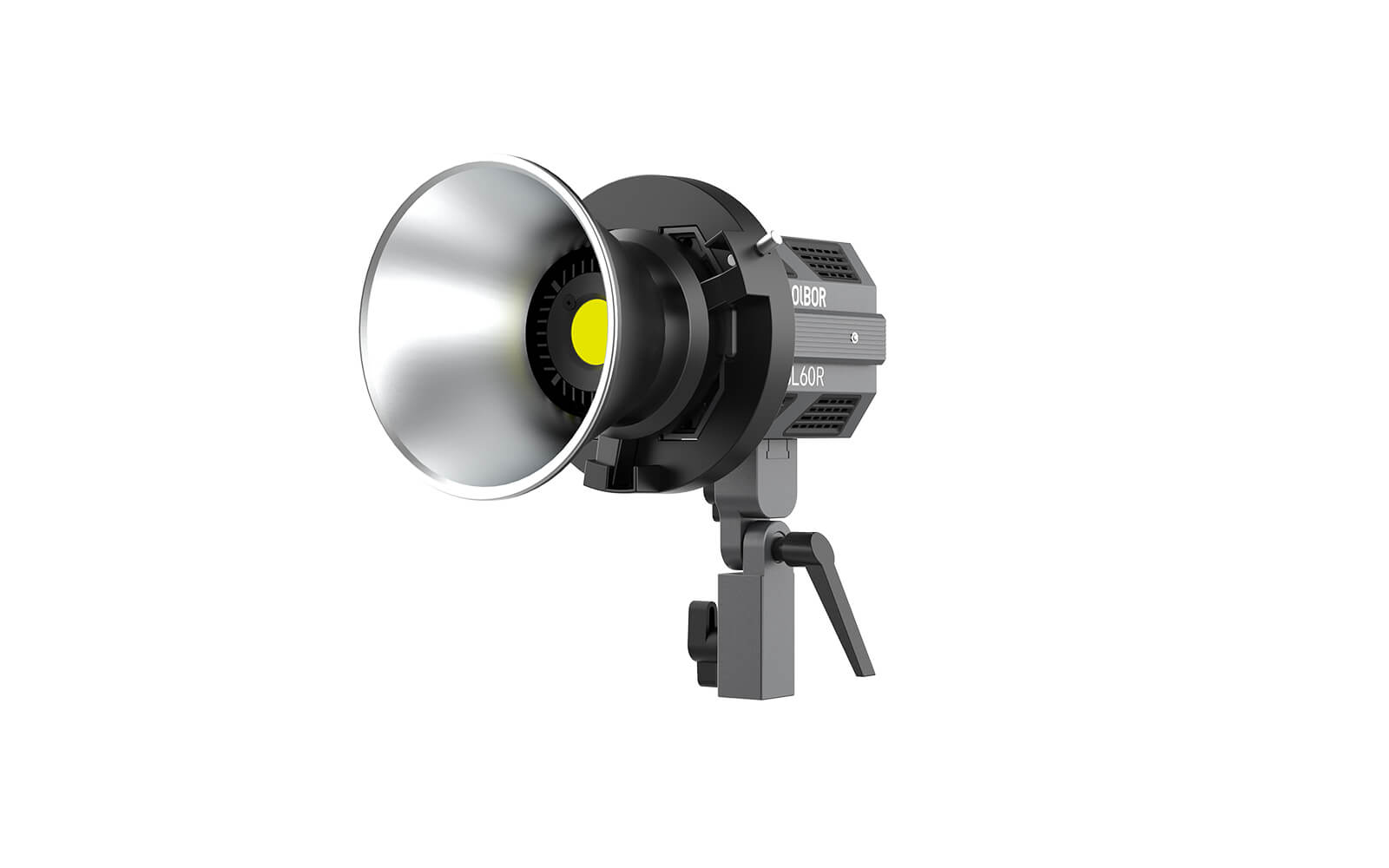 COLBOR CL60R RGB LED light comes with Bowen-mount adapter, reflector, and light base.