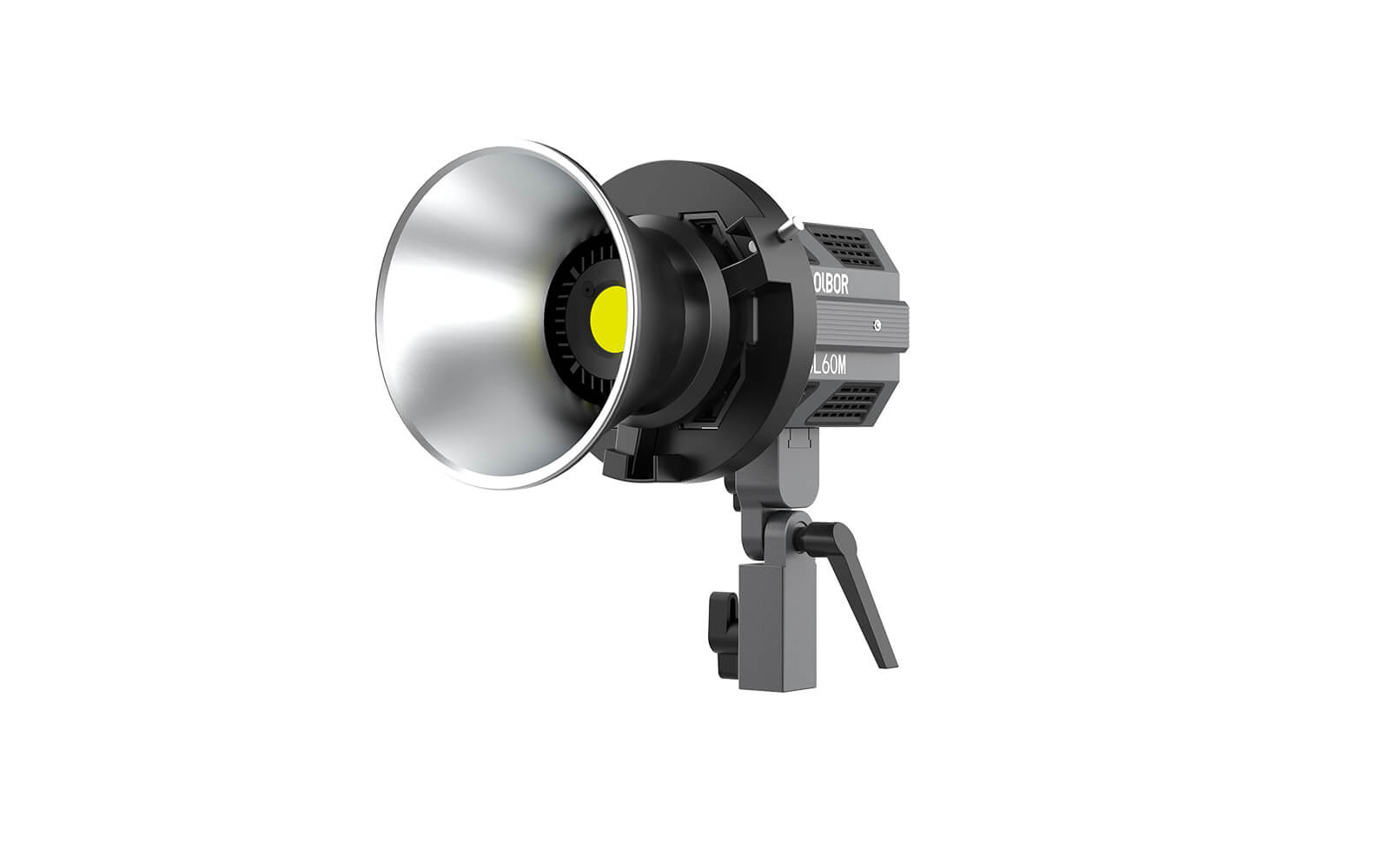 COLBOR CL60M studio light for video shooting has a Bowen-mount adapter to use with reflector.